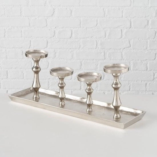 Candelabro - Scala - Argento - Alluminio - 4 candele - 53cm