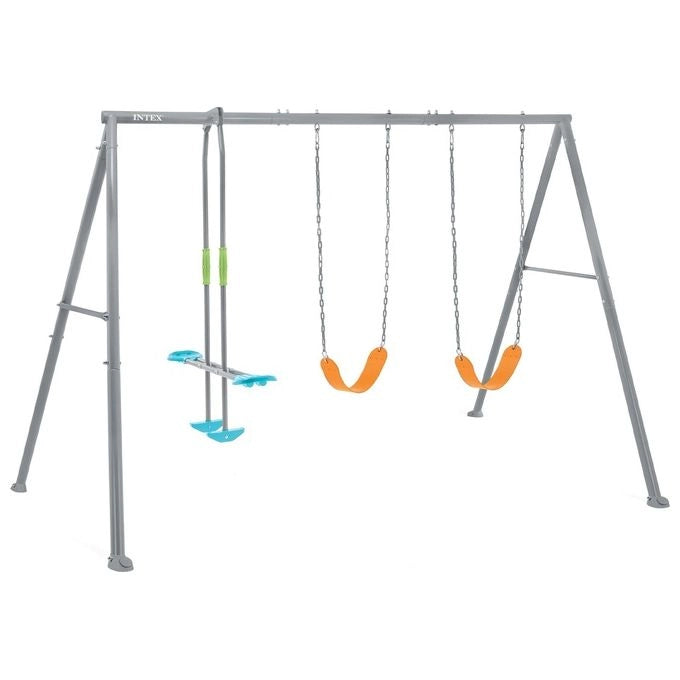 Intex 44123 Set Altalena da Giardino 3 Funzioni Dondolo e 2 Altalene Regolabili Acciaio Galvanizzato da 3 a 10 Anni colore Grigio