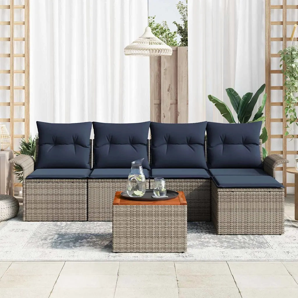 Set Divano da Giardino 6 pcs Grigio e Blu Navy polyrattan 3355987