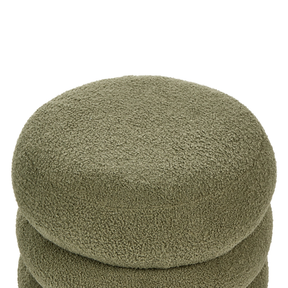 Poggiapiedi Verde Boucle Pouf rotondo Tappezzeria Glam Ottomane Mobili Soggiorno