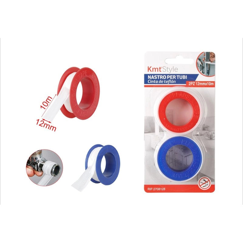 2 Pezzi Nastro in Teflon Sigillante PTFE 12mm x 10MT per Riparazioni Idrauliche