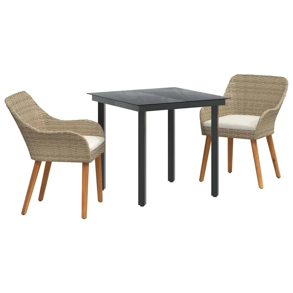 Set da Pranzo per Giardino con cuscino 3 pcs Beige polyrattan 3261698