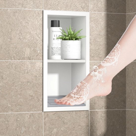 Tavolo doccia in acciaio inossidabile 31 cm x 12 cm - supporto per piatto doccia con placche - installazione a parete con piedistallo integrato - senza piastrelle necessarie - resistente a ruggine e corrosione - doccia in acciaio inossidabile