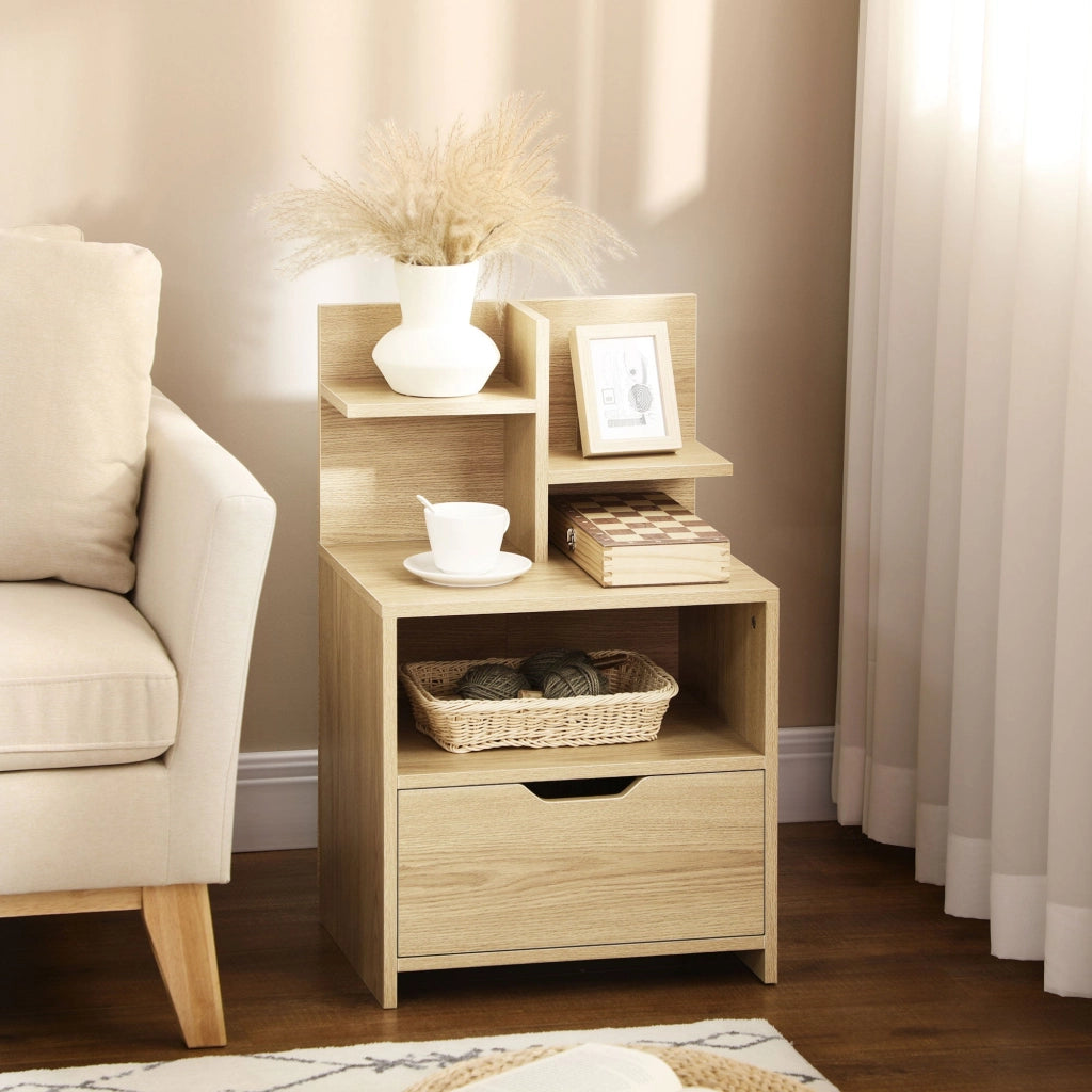 Comodino 1 Cassetto 2 Ripiani 45x35x73 cm in Legno Truciolare Naturale