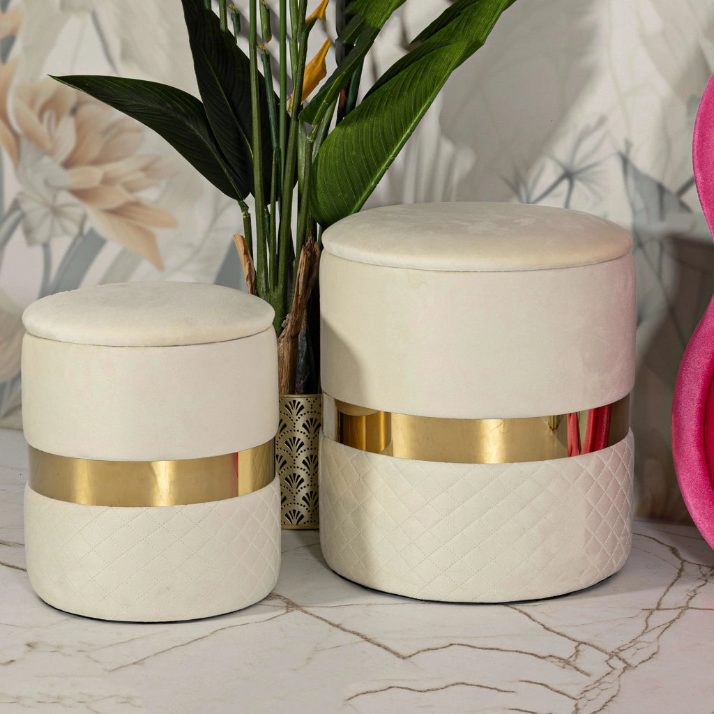 Maun, Pouf Contenitore set da 2, 37x37x42h cm Bianco Crema