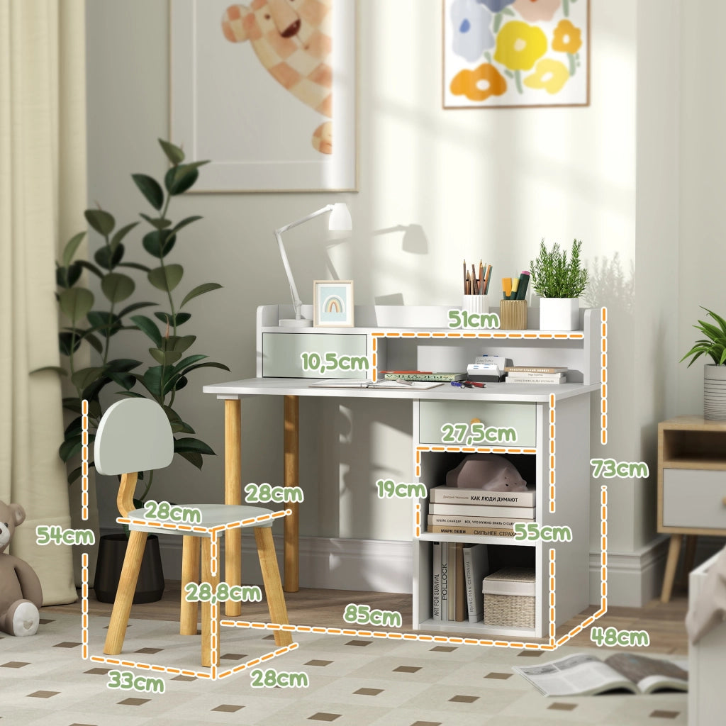 Scrivania per bambini con sedia ¨C zephmum ¨C verde chiaro e bianco 90x50x75
