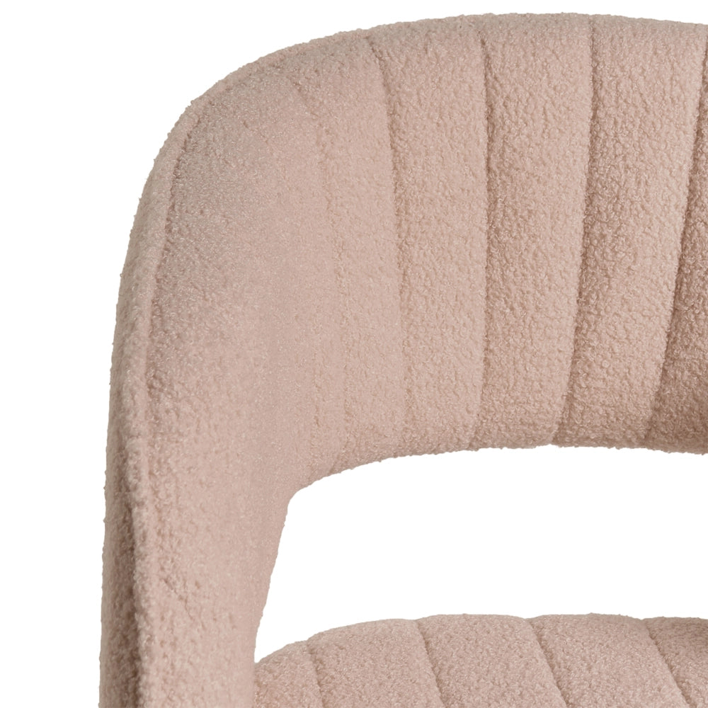 Sedia da Ufficio Girevole in Bouclé Beige Regolabile in Altezza con Schienale Capitonné