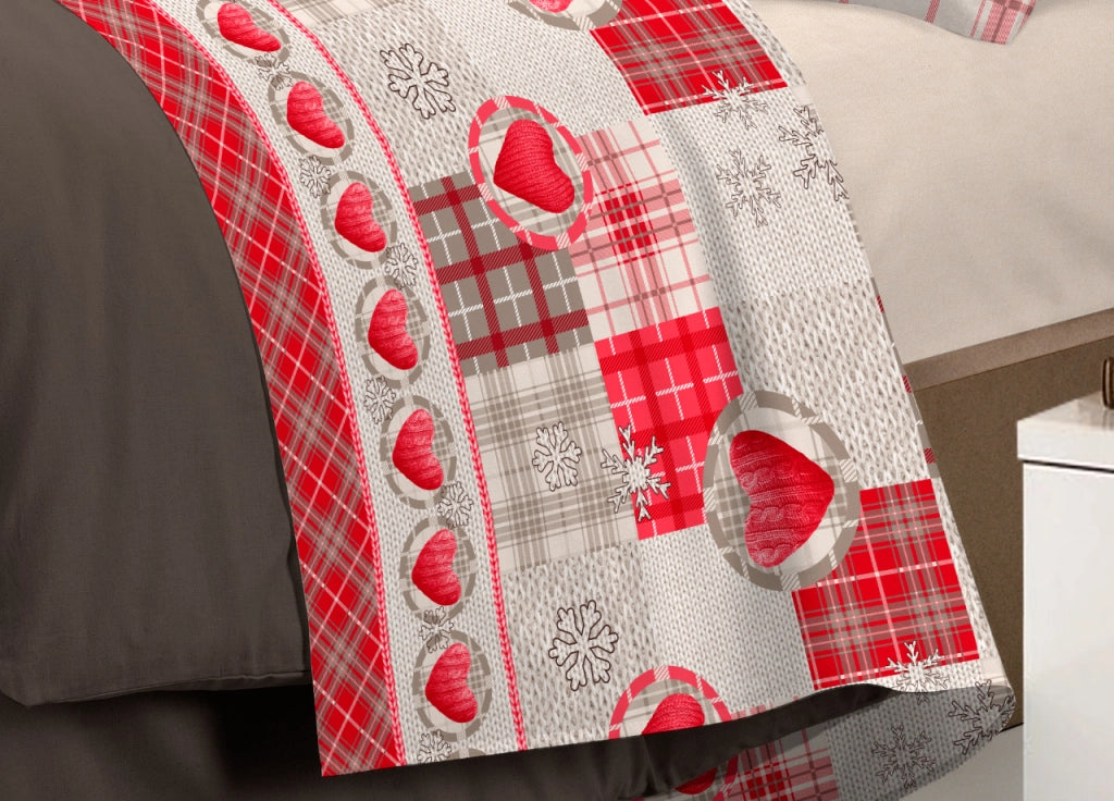 Completo Lenzuola Linea Pensieri Delicati 100% Cotone Disegno Love Mountain - Matrimoniale - Rosso