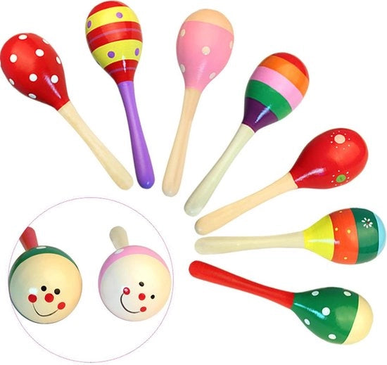 Due Mini Maracas Colorati con Martellino in Legno e Saggina Muzica Percussione Giochi Musicali per Festa Concerto (Colore Casuale)