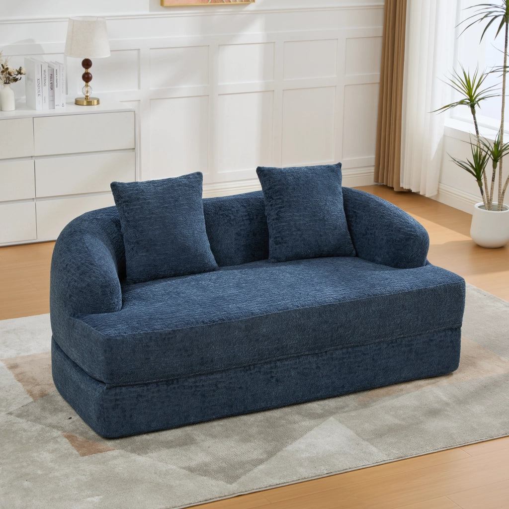 Divano letto 2 posti - convertibile in letto con 2 cuscini - in chenille blu navy