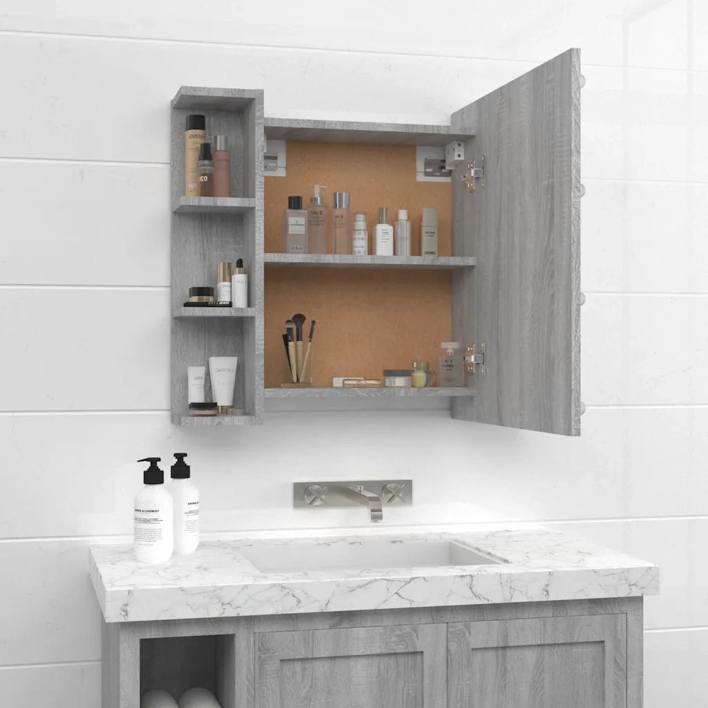 Mobile a Specchio con LED Grigio Sonoma 70x16,5x60 cm 820452