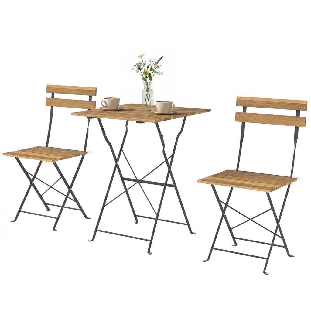 Set Bistrot Giardino ¨C zephmum ¨C 2 Sedie Pieghevoli, Tavolo Quadrato in Legno di Acacia 55x55x71cm, Naturale