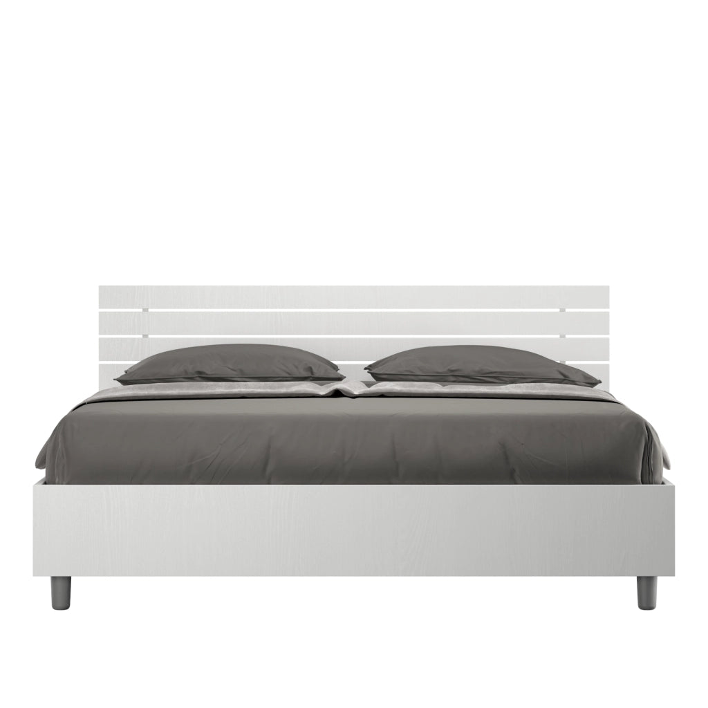 BS COM Letto matrimoniale contenitore 160x200 testata inclinata con doghe bianco frassino