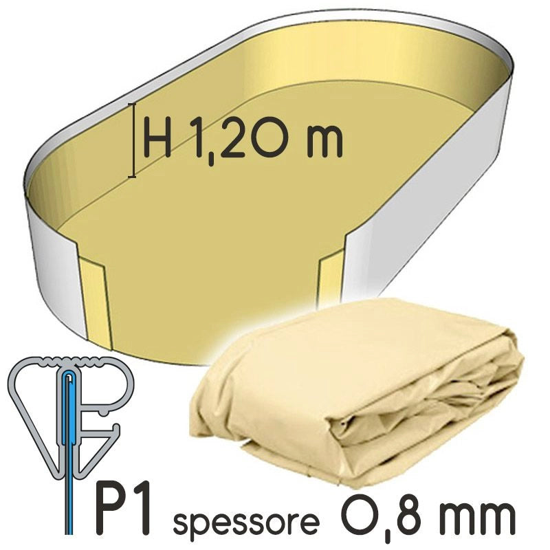 Liner Per Piscina A Forma Ovale 4,50 X 3,00 H.1,50 M Azzurro - Attacco P3 - Spessore 0,80 Mm Tipo attacco: P1, Colore: Sabbia, Altezza: 1.20 m