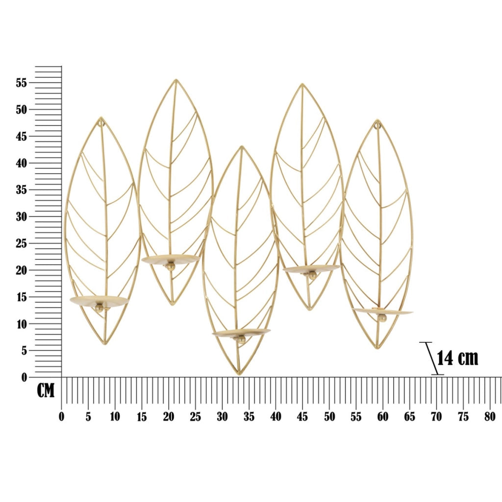 Portacandele da muro Leaf in ferro dorato CM 66x14x56