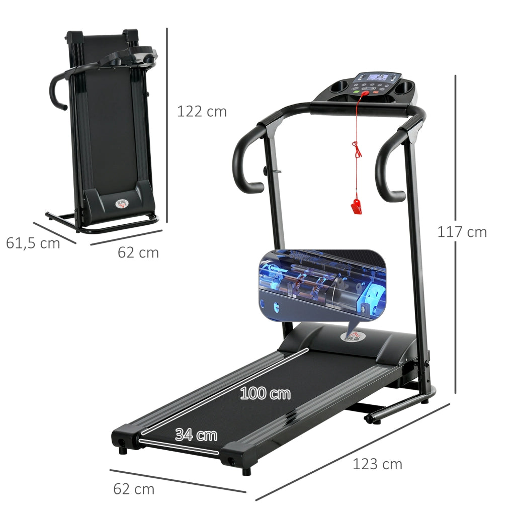 Tapis Roulant Elettrico Pieghevole ¨C Xylo ¨C LCD Display, 0,8-10 km/h, 500W, 123x62x117cm, Nero