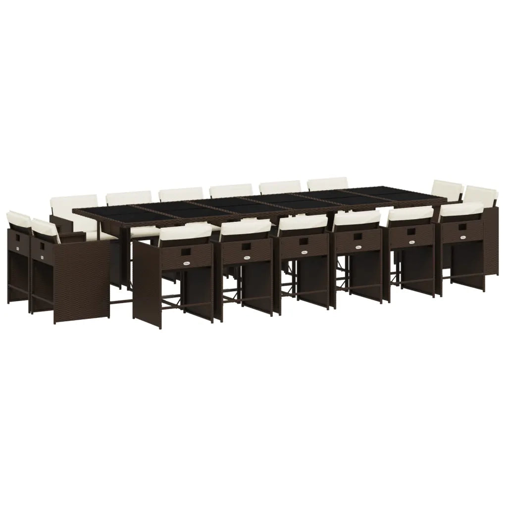 Set da Pranzo da Giardino 17 pz con Cuscini Marrone Polyrattan 3278012