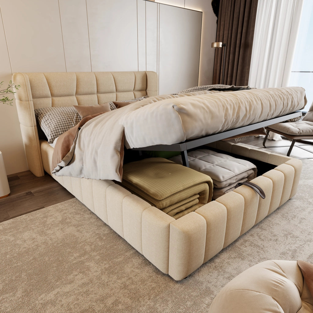 letto imbottito tessuto beige 140 x 200 cm