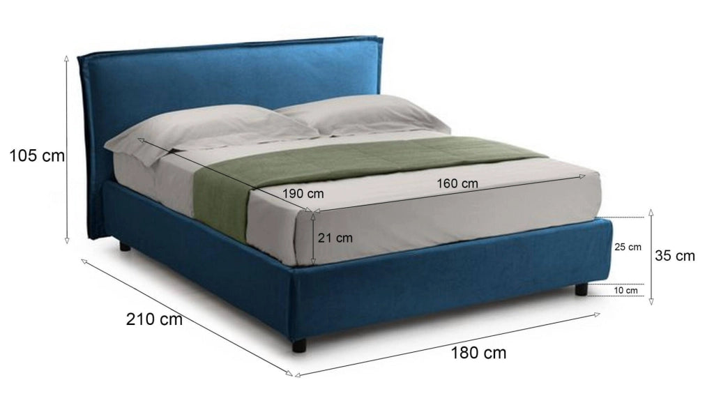 Letto Matrimoniale Bruzolo, Letto Matrimoniale Materasso Incluso Made in Italy, blu