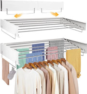 Wandkleedrek 100 cm, 6 stanghi in acciaio inossidabile, ripiegabile, per installazione a parete per uso interno o esterno, balcone, terrazza (bianco)