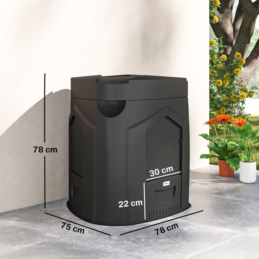 Compostiera da Giardino 240L ¨C Xylo ¨C Polipropilene Nero con 3 Porte 78x75x78 cm