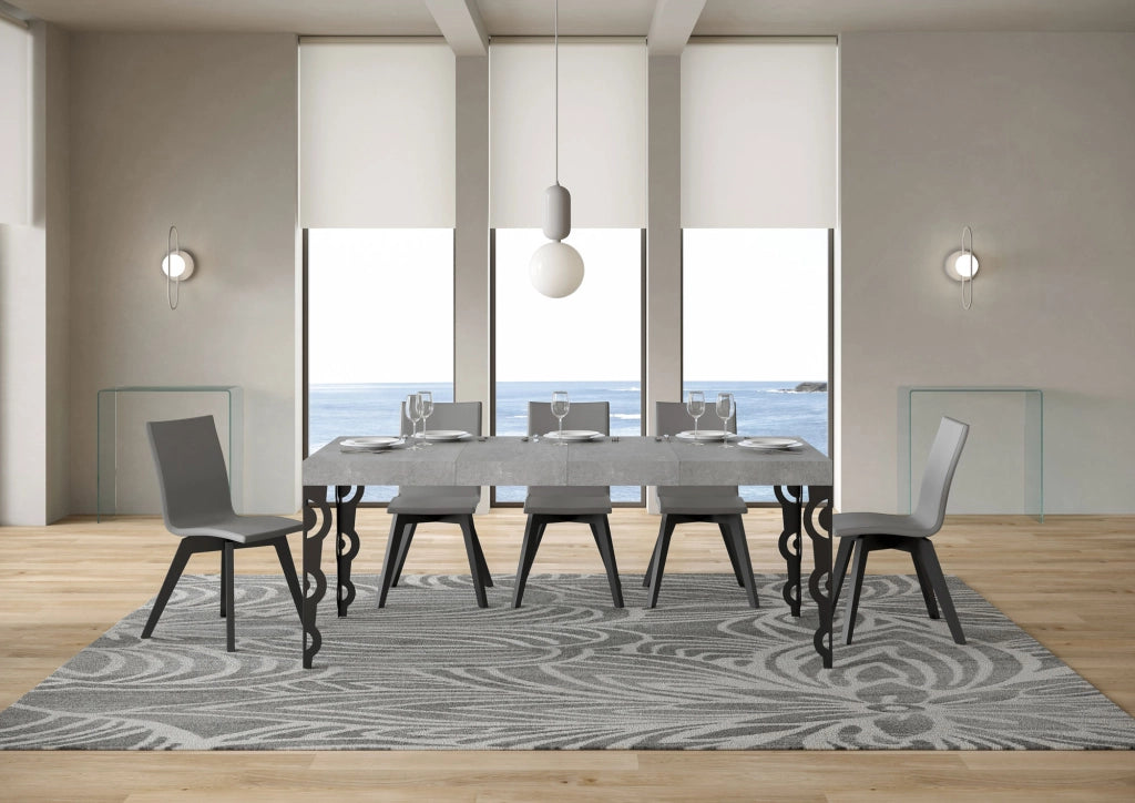 Tavolo Allungabile 120/380x90 cm Karamay Premium Cemento Gambe Antracite