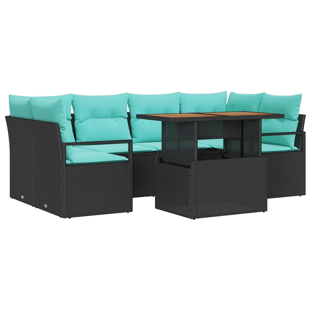 Set Divano da Giardino con cuscino 7 pcs Nero e blu 3349668