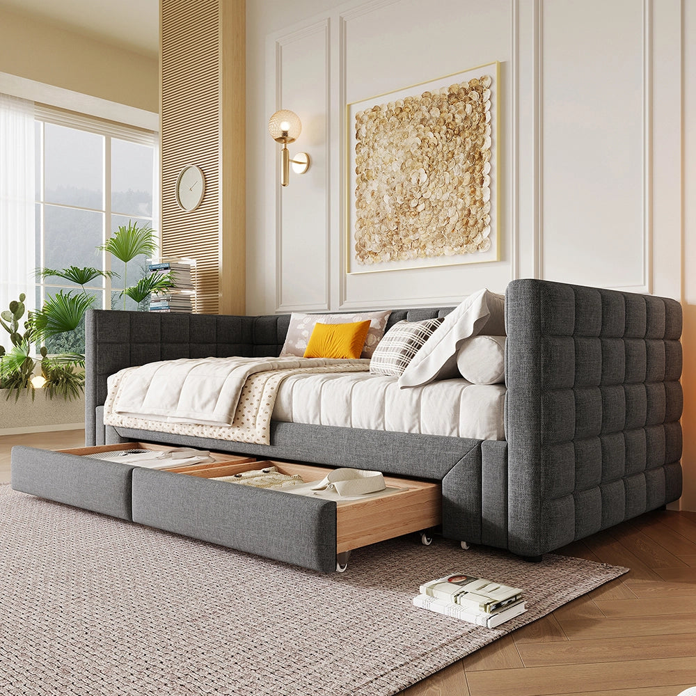 Divano letto - Xylo - 90x200 cm estendibile 2 cassetti grigio