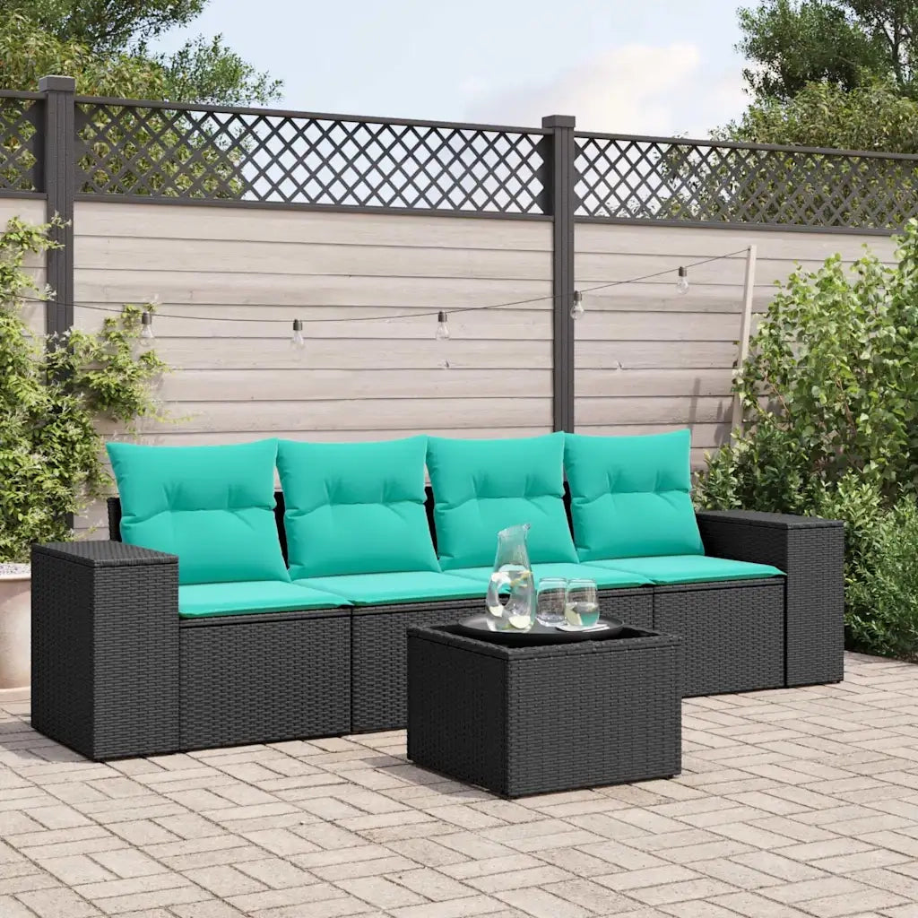 Set Divani da Giardino 5 pz con Cuscini Nero in Polyrattan 3222286