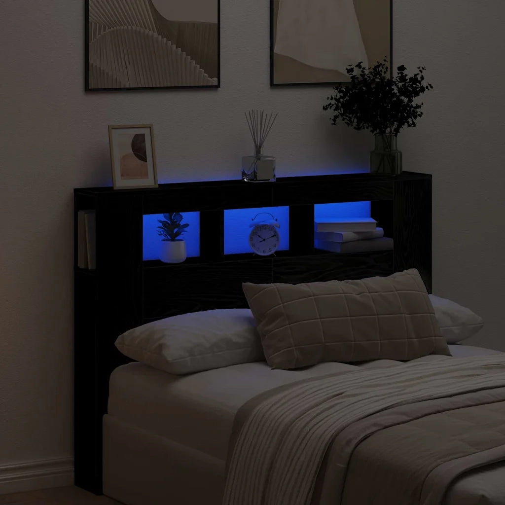 Testiera | Testata LED con strisce LED Rovere Nero 140 x 18,5 x 103,5 cm