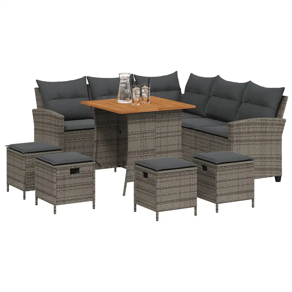 Set Divani da Giardino 6 pz con Cuscini a Forma di L Polyrattan