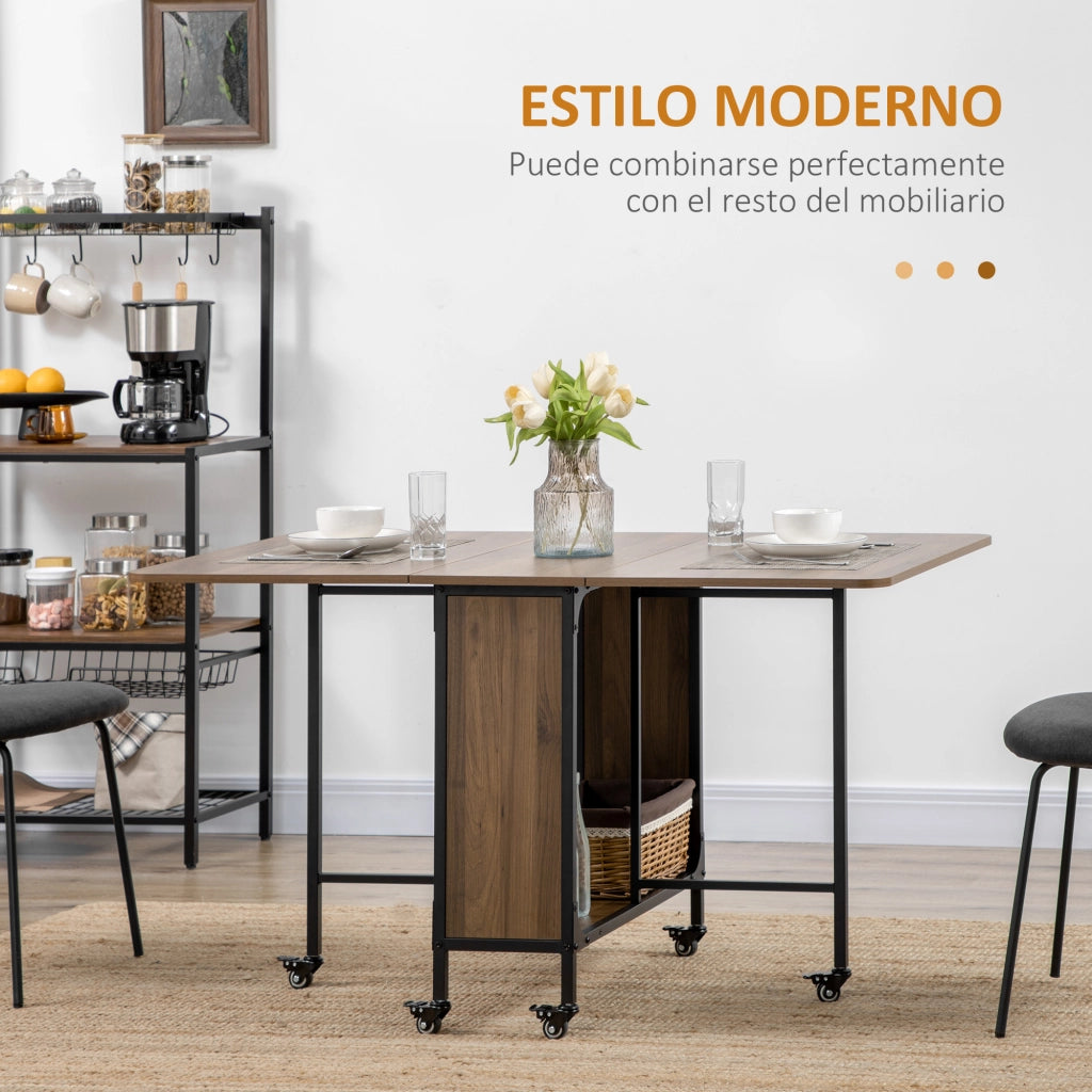 Tavolo Pieghevole con Ruote e Gambe Regolabili per Cucina e Salone ¨C zephmum ¨C 130x80x74 cm Marrone
