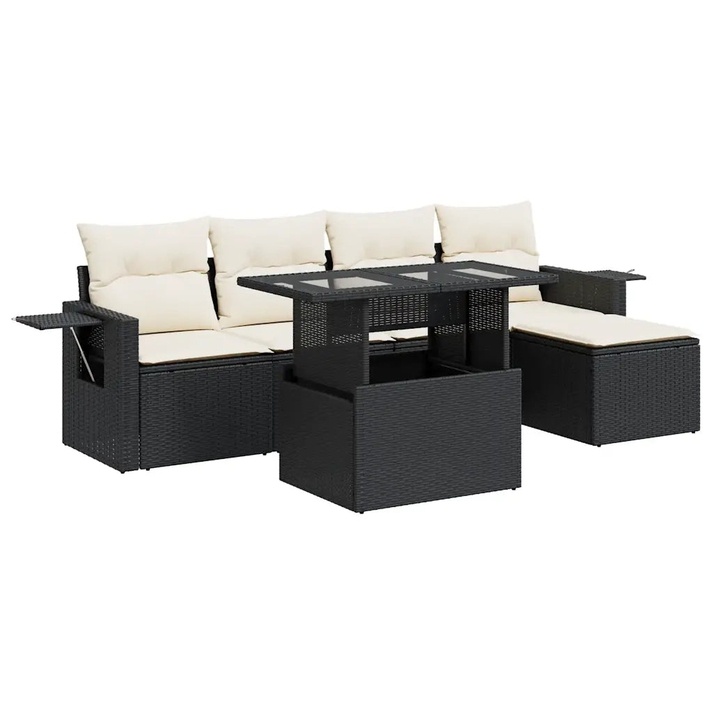 Set Divano da Giardino 6 pz con Cuscini Nero in Polyrattan 3326457