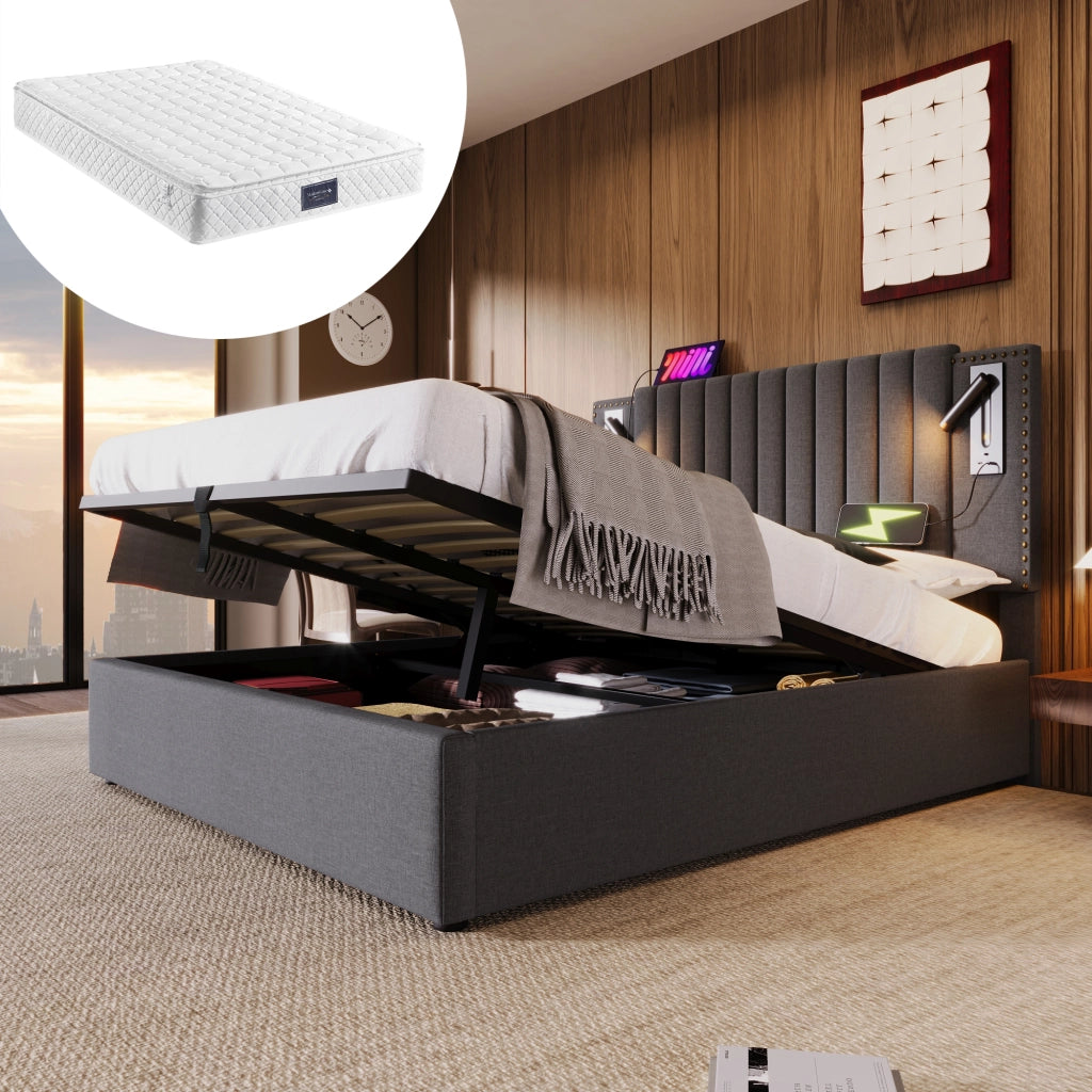 letto imbottito cotone grigio 140x200 cm