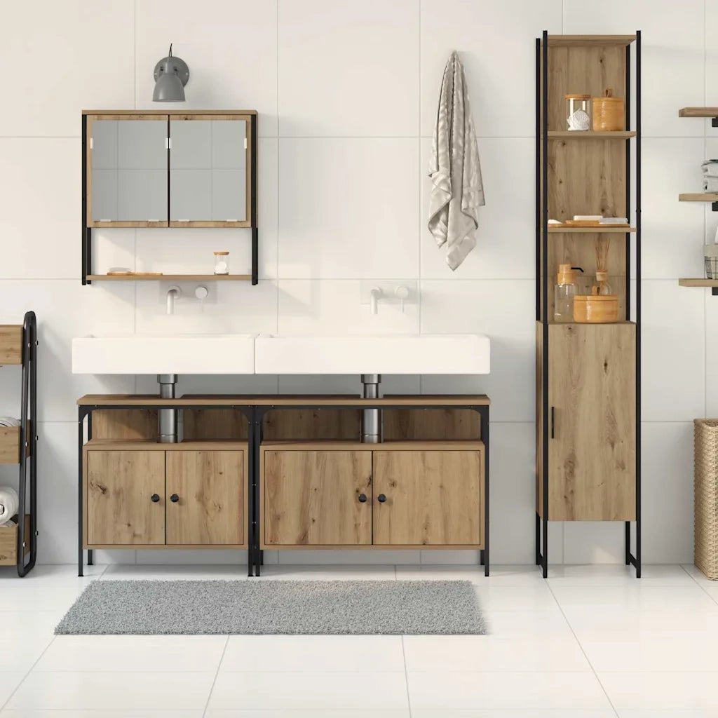 Set di mobili per il Bagno | Armadio da bagno con porta 4 pz rovere artigianale