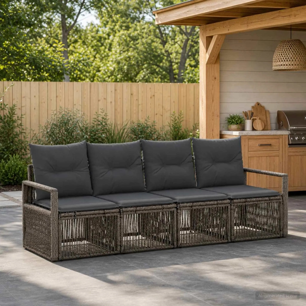 Set Divano da Giardino 4 pz Grigio polyrattan 3435635
