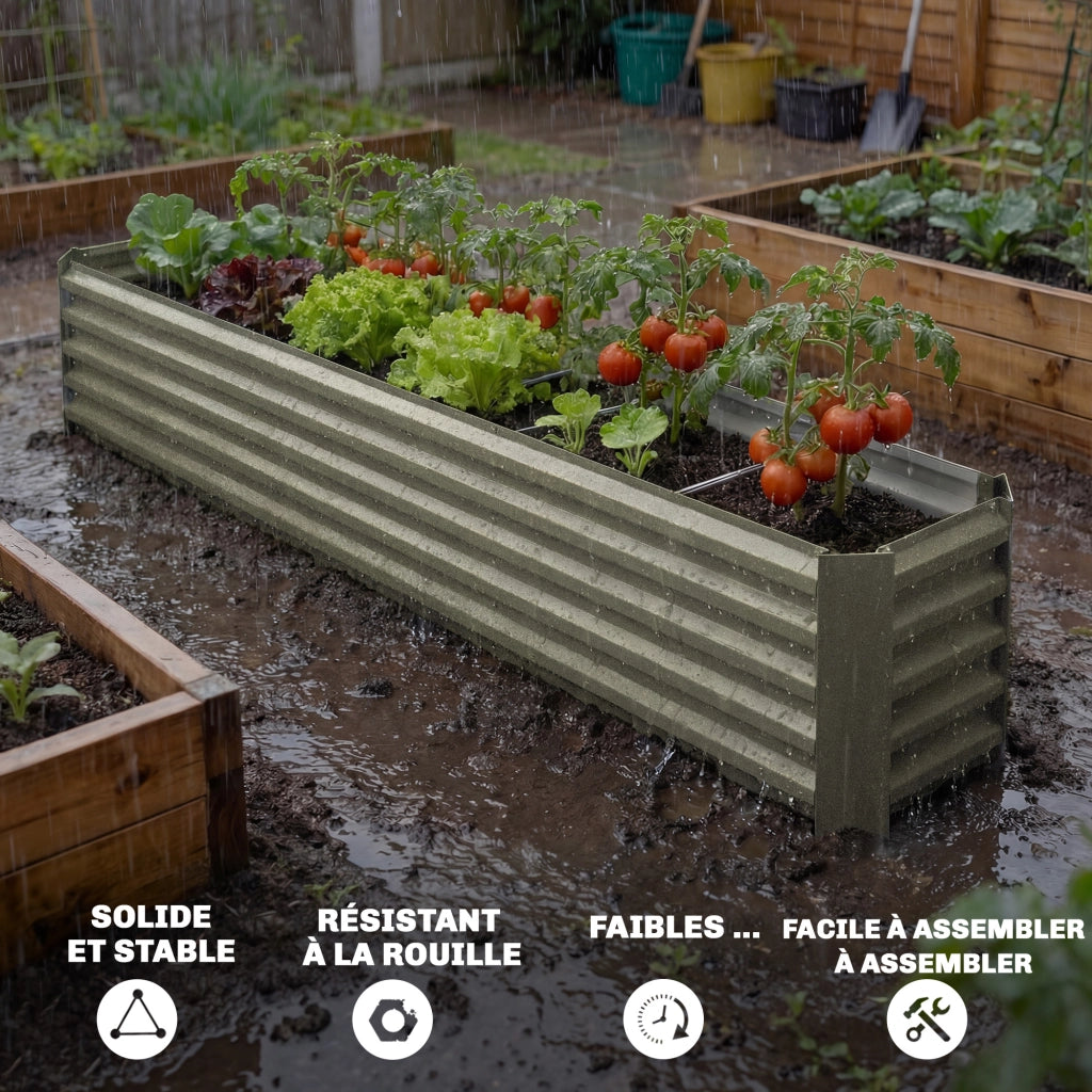 Letto da giardino rialzato in metallo ¨C zephmum ¨C 240x40x45cm grigio argento