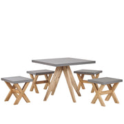 Set da Giardino con Tavolo Quadrato e 4 Sgabelli in Cemento Grigio e Base in Legno di Acacia