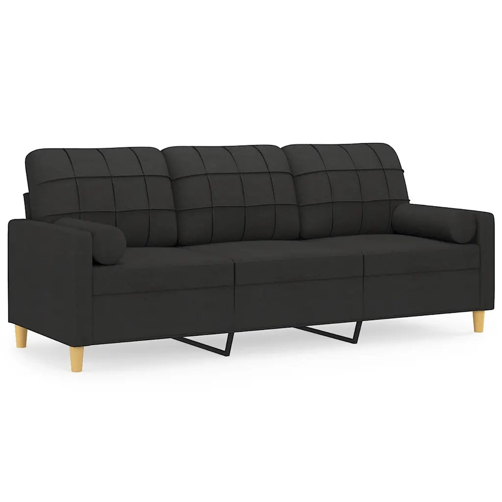 Divano a 3 Posti con Cuscini-Sofa 3 Posti con Cuscini Nero 180 cm in Tessuto 594309