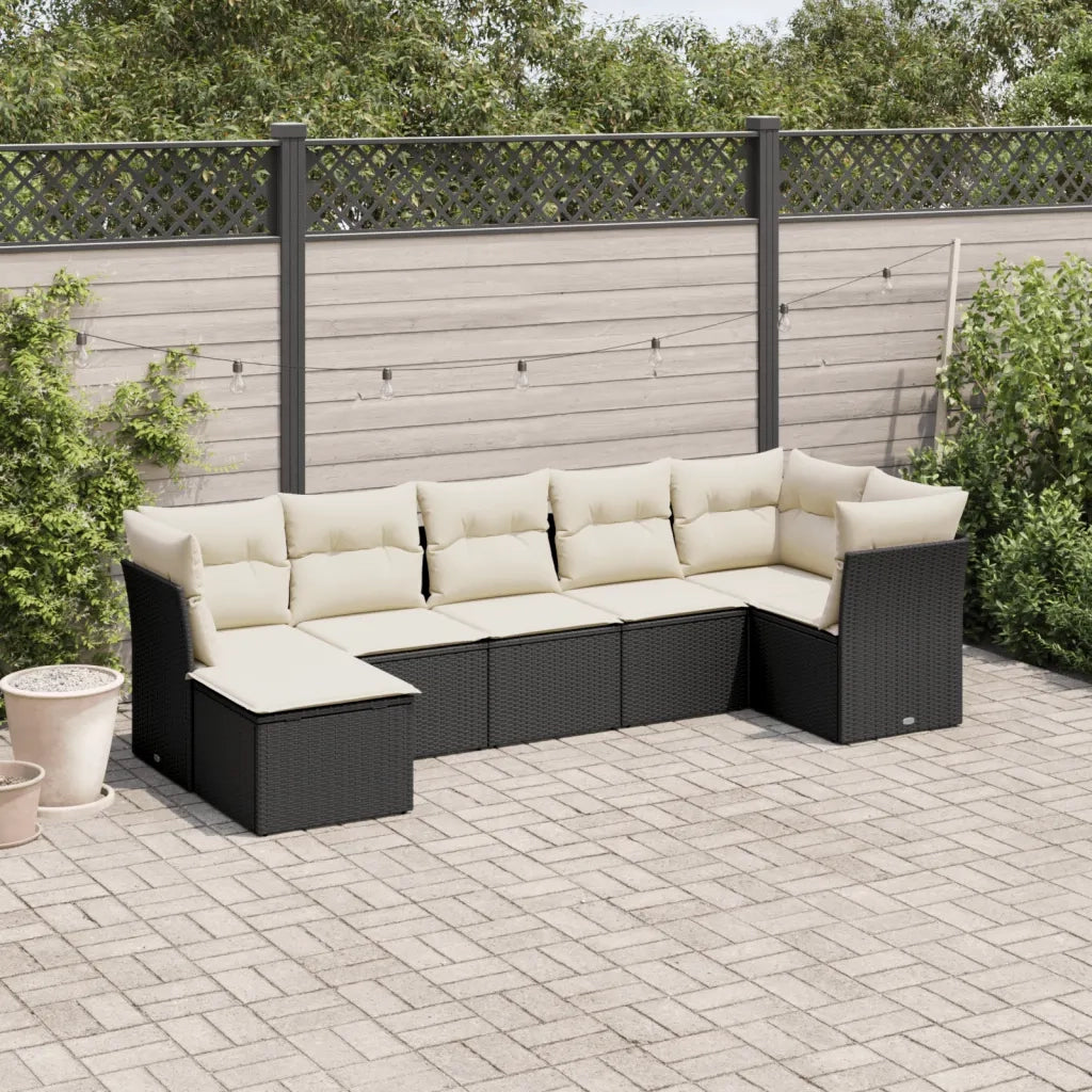 Set Divani da Giardino con Cuscini 7pz Nero Polyrattan