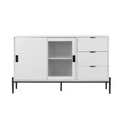 Credenza con 2 porte e 3 cassetti in vetro rigato; mobile contenitore per ingresso; in truciolare; bianco
