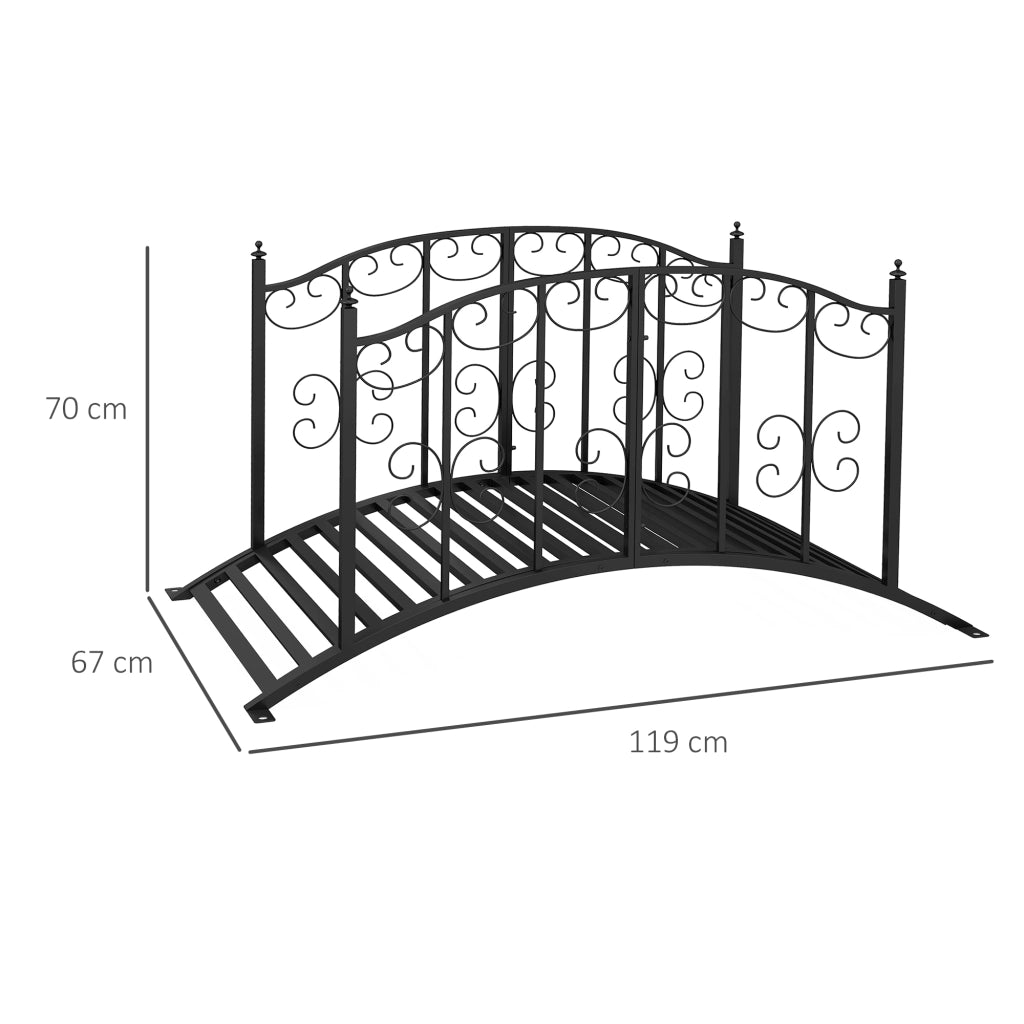 Ponte da Giardino ¨C Xylo ¨C Acciaio Nero con Ringhiere Laterali 119x67x70cm