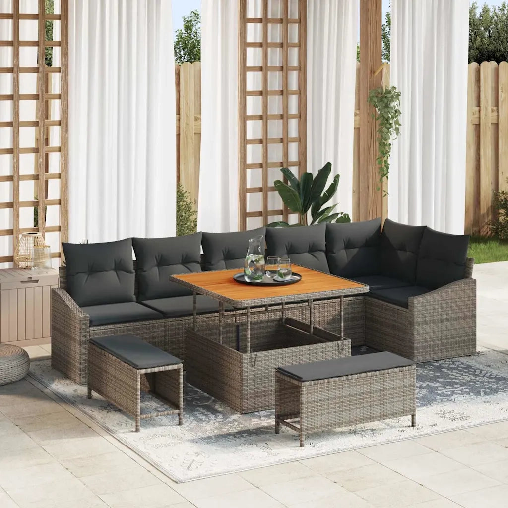 Set Divano da Giardino con cuscino 9 pcs Grigio Poly Rattan 3364618