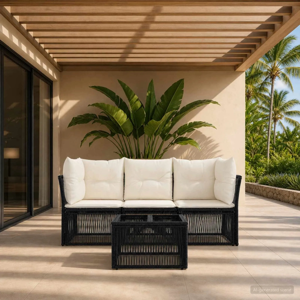 Set Divano da Giardino 4 pcs Nero polyrattan 3434125