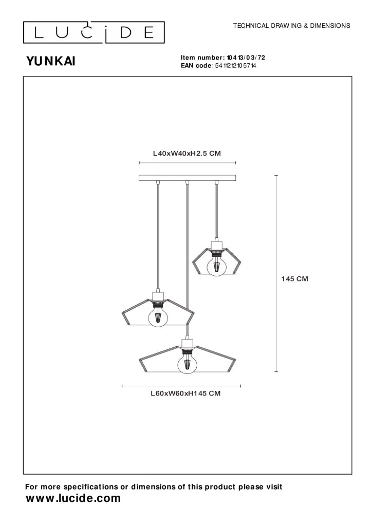 Lampada a sospensione boho Yunkai 3xE27 60W Lucide