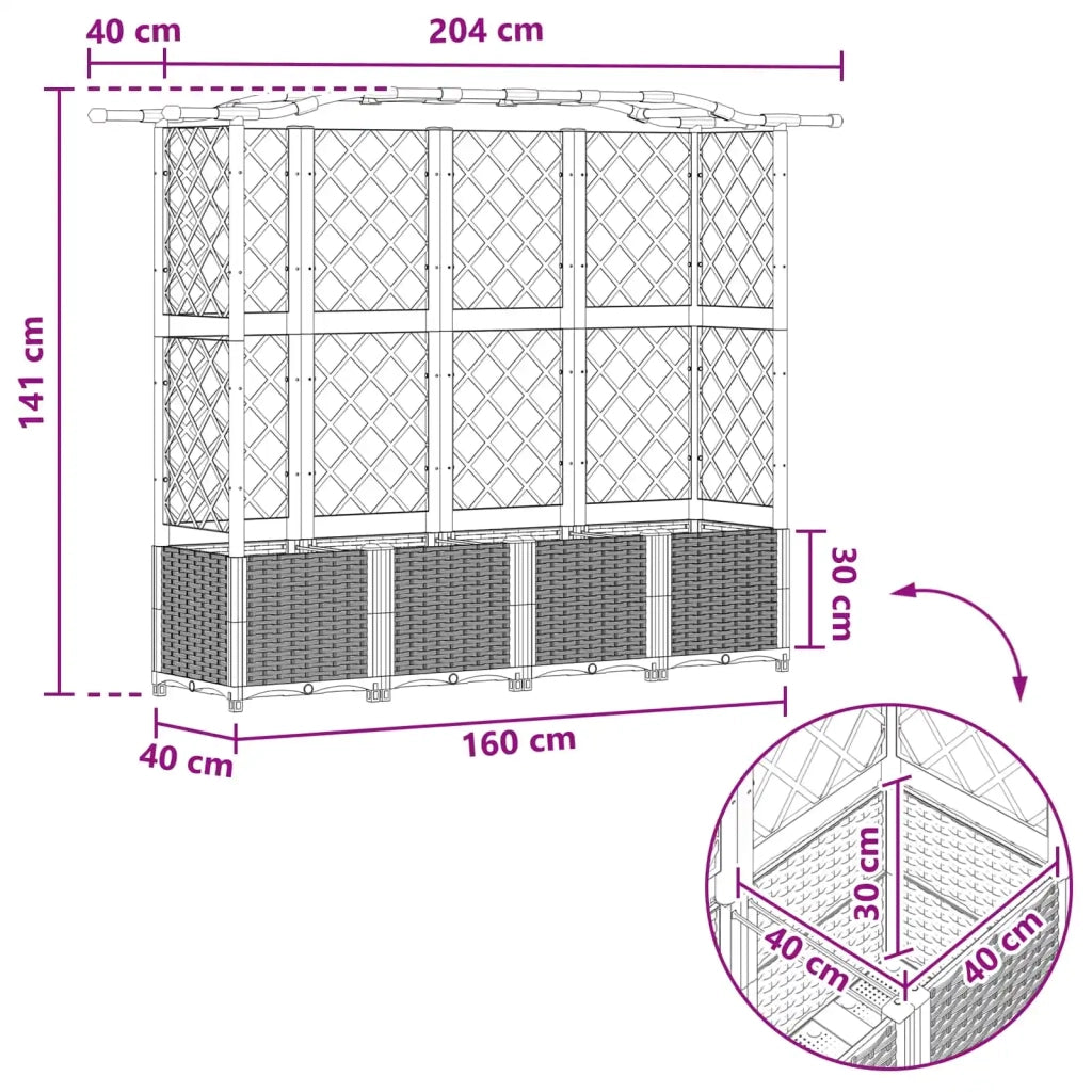 Letto Rialzato con Griglia e Tetto Grigio 204 x 40 x 141 cm PP 42032562