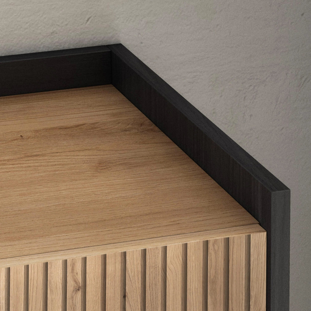 Mobile TV Soggiorno, 310x50x37 cm, Per TV fino a 80", Camino elettrico, Rovere e nero