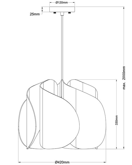 Lampada a Sospensione Pevero in Frassino e Metallo, design moderno, attacco E27, ideale per illuminazione d'interni, diametro 420mm