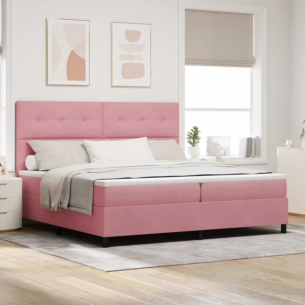 Letto a Sorgente LED con materasso Rosa 200 x 200 cm Tessuto