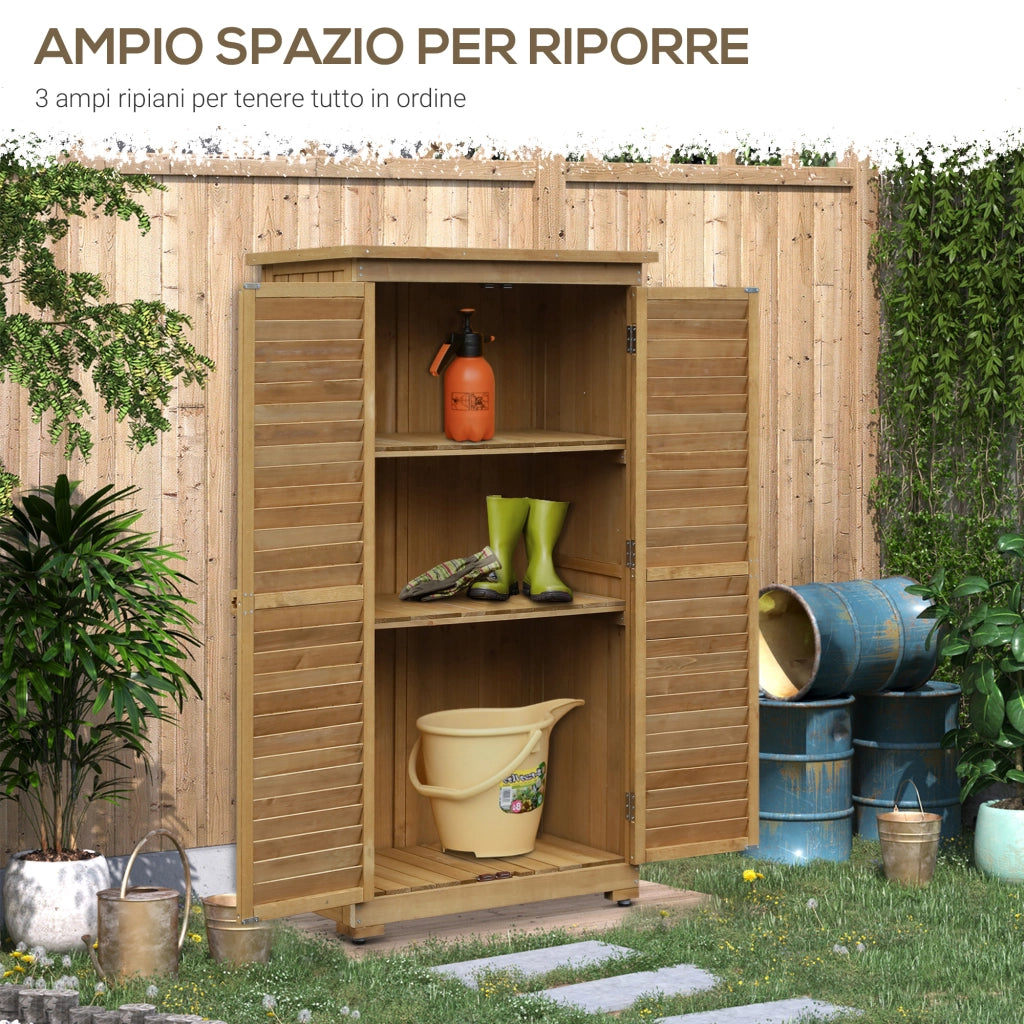 Casetta da Giardino Legno, Armadio Esterno Porta Attrezzi con 3 Mensole, Legno Impermeabile, 87x46x160, Marrone